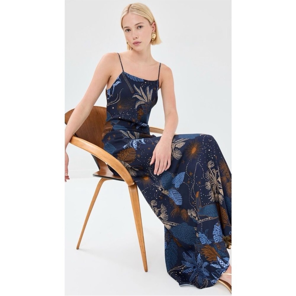 NWT FARM Rio Night Jungle Navy Blue Slip Dress